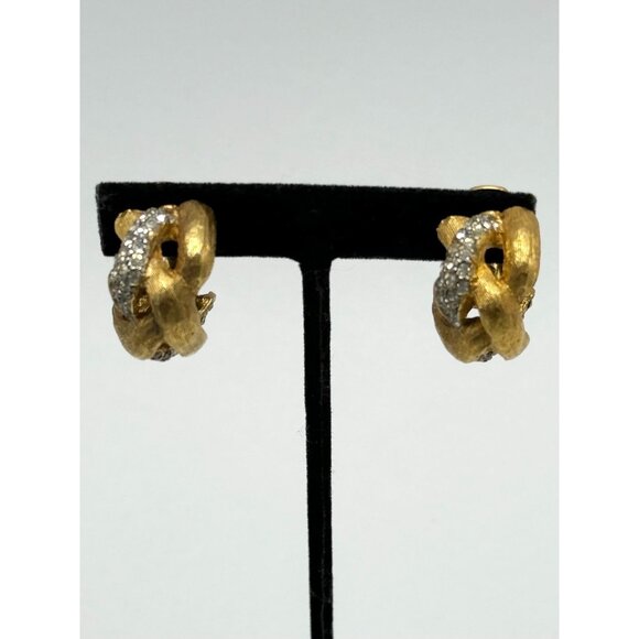 Vintage KJL Rhinestone gold hoop earrings - Picture 4 of 9